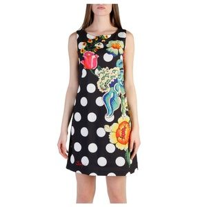 Desigual Designer Black Floral Polka Dot Dress